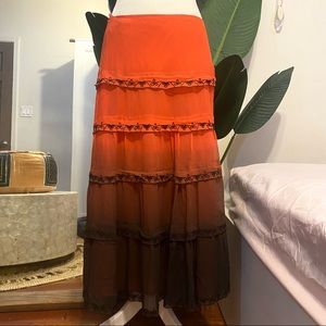 Barami Silk Maxi Skirt Ombre Orange Red Black